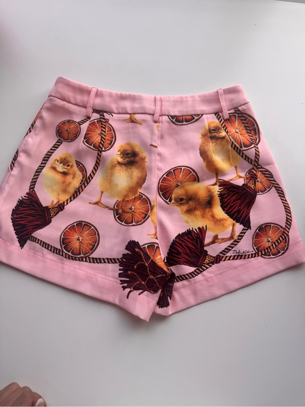 Dolce & Gabbana SS24 Chick & Orange Print Tailored Shorts 36 Pink Cotton Blend